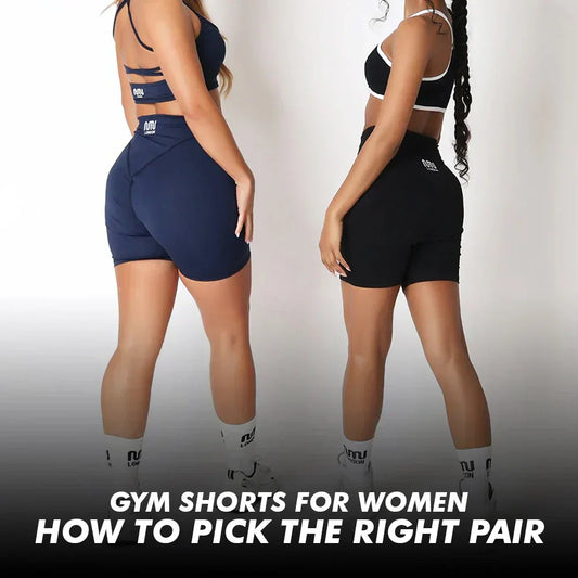 women wearing high waisted gym shorts workout, different styles of women workout shorts length comparison, female athlete choosing gym shorts fabric and fit, 