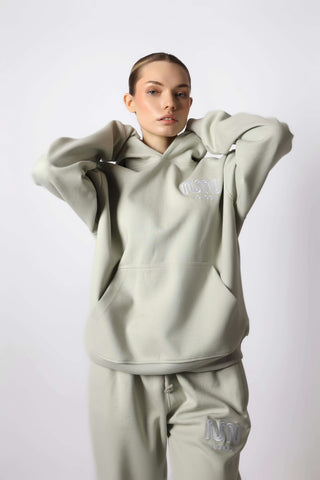 HEAVEN Relaxed Fit Hoodie - Premium Heavyweight Loungewear HEAVEN Hoodie front view HEAVEN Hoodie back view HEAVEN Wide Leg Joggers - Heavyweight Loungewear HEAVEN Joggers front view HEAVEN Wide Leg Joggers lifestyle shot Pulse Sports Bra with white logo