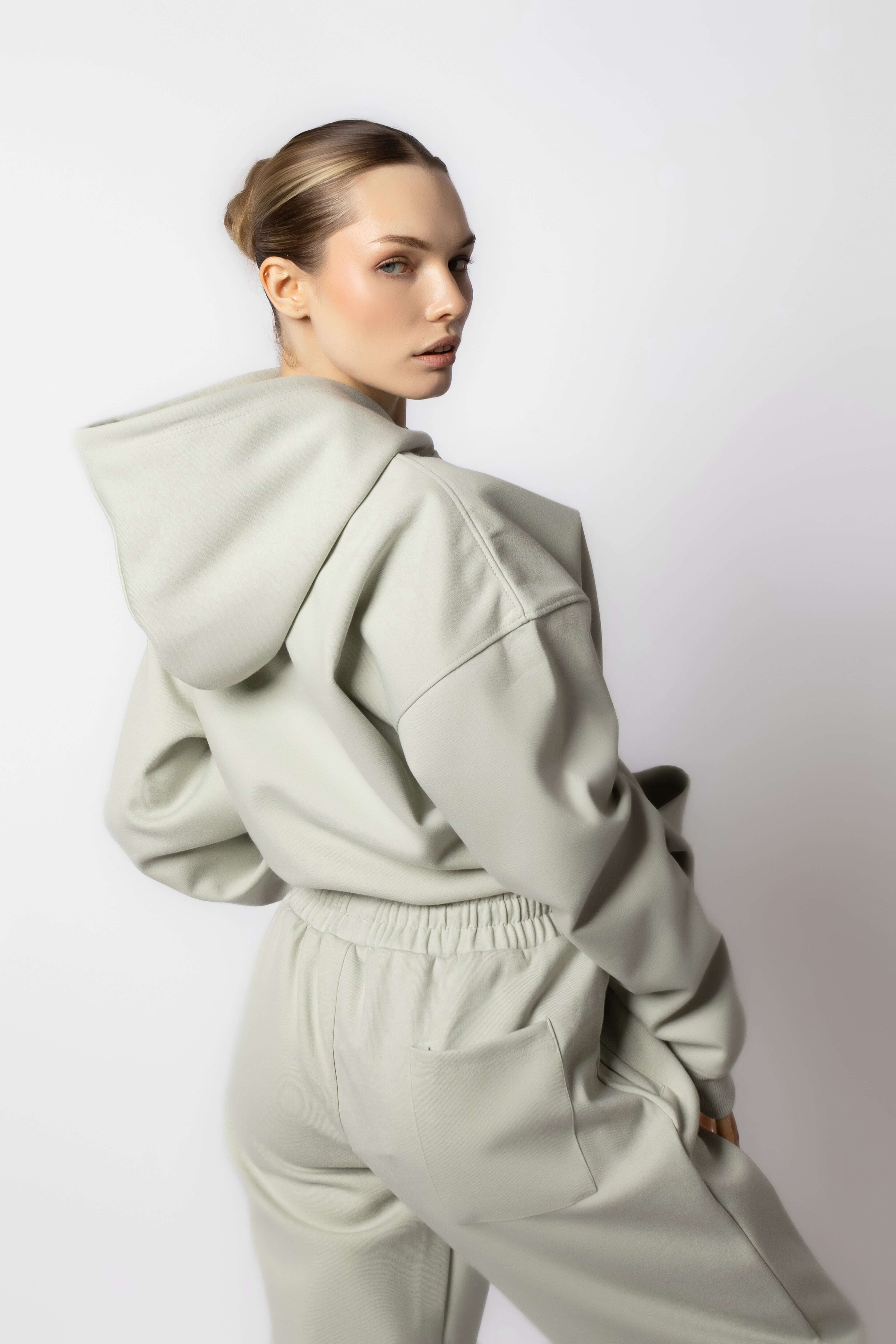 HEAVEN Relaxed Fit Hoodie - Premium Heavyweight Loungewear HEAVEN Hoodie front view HEAVEN Hoodie back view HEAVEN Wide Leg Joggers - Heavyweight Loungewear HEAVEN Joggers front view HEAVEN Wide Leg Joggers lifestyle shot Pulse Sports Bra with white logo