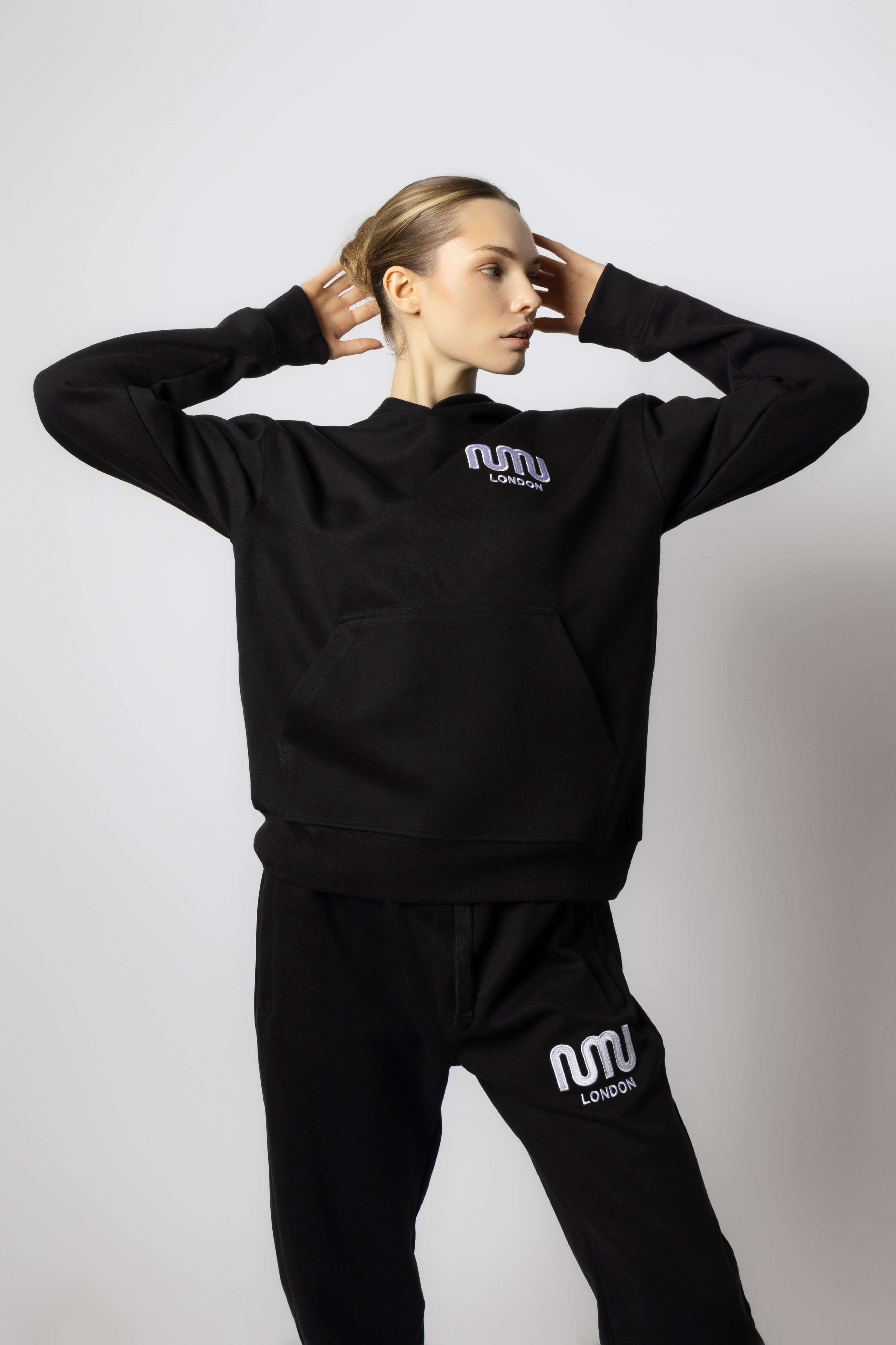 HEAVEN Relaxed Fit Hoodie - Premium Heavyweight Loungewear HEAVEN Hoodie front view HEAVEN Hoodie back view HEAVEN Wide Leg Joggers - Heavyweight Loungewear HEAVEN Joggers front view HEAVEN Wide Leg Joggers lifestyle shot Pulse Sports Bra with white logo