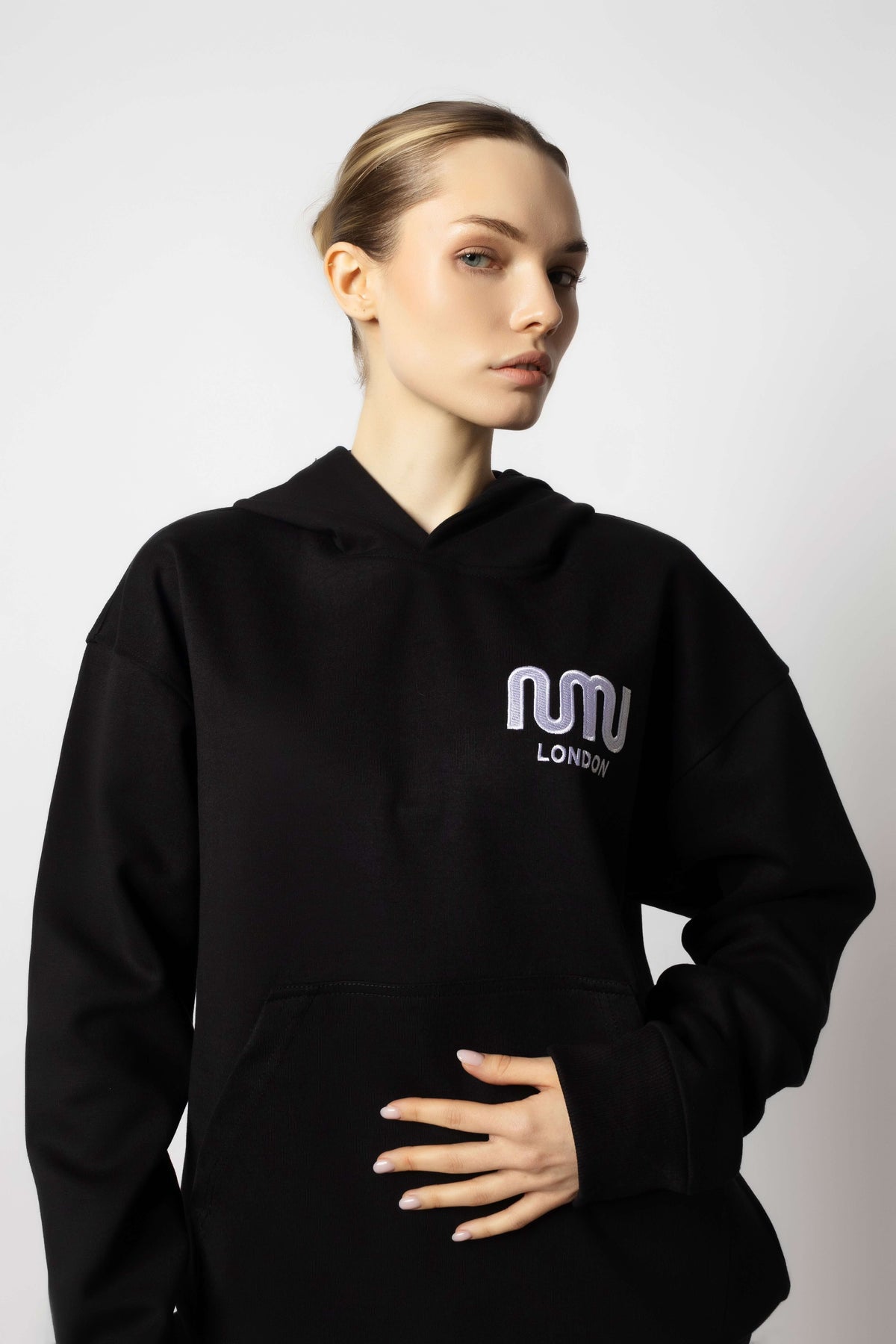 HEAVEN Relaxed Fit Hoodie - Premium Heavyweight Loungewear HEAVEN Hoodie front view HEAVEN Hoodie back view HEAVEN Wide Leg Joggers - Heavyweight Loungewear HEAVEN Joggers front view HEAVEN Wide Leg Joggers lifestyle shot Pulse Sports Bra with white logo