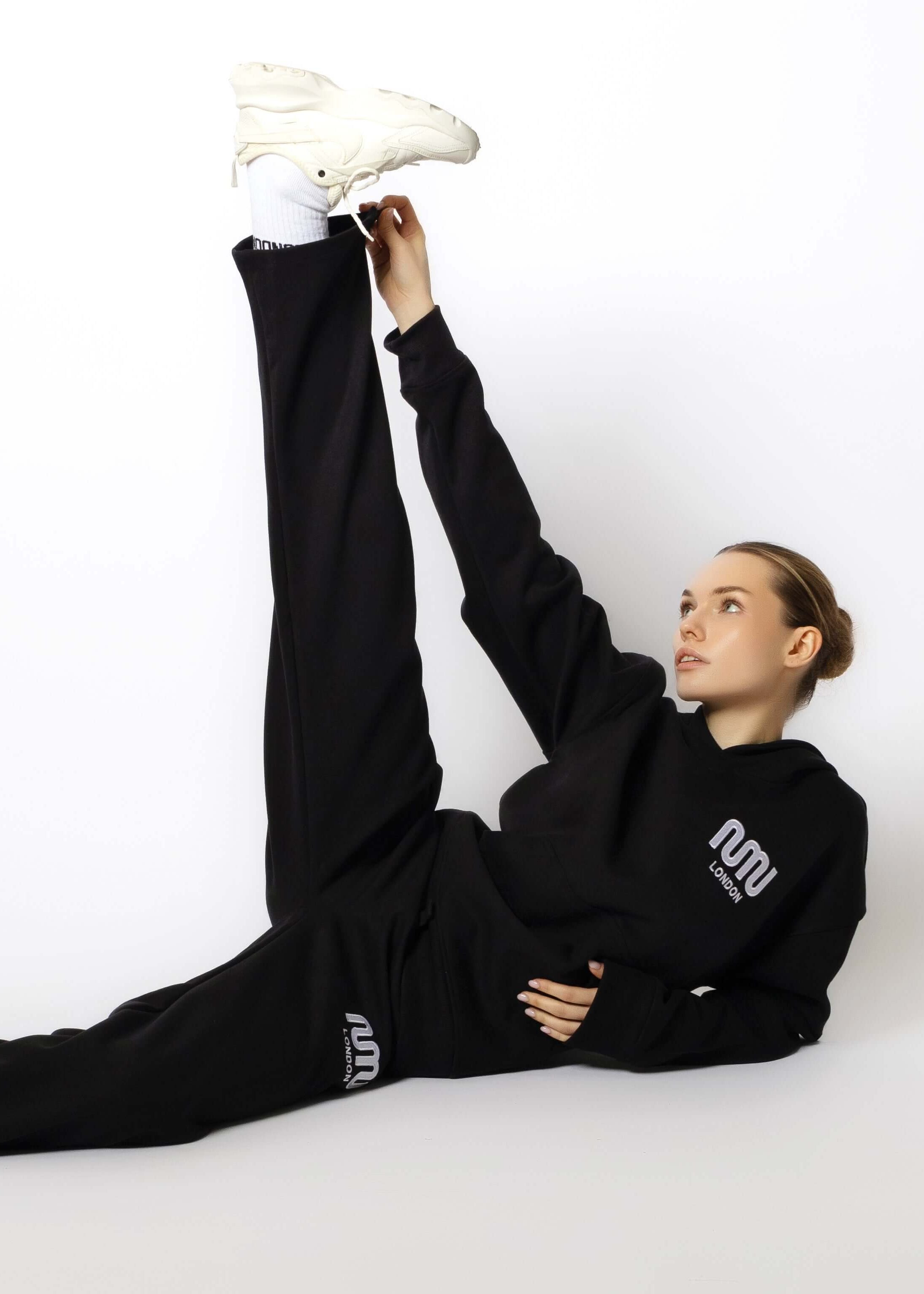 HEAVEN Relaxed Fit Hoodie - Premium Heavyweight Loungewear HEAVEN Hoodie front view HEAVEN Hoodie back view HEAVEN Wide Leg Joggers - Heavyweight Loungewear HEAVEN Joggers front view HEAVEN Wide Leg Joggers lifestyle shot Pulse Sports Bra with white logo