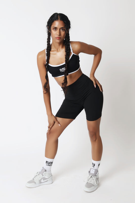 MN London SoftMotion black gym shorts women front view