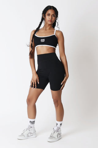 MN London women black gym shorts front standing pose