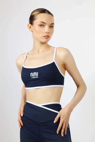 MN London Pulse sports bra white logo women front view